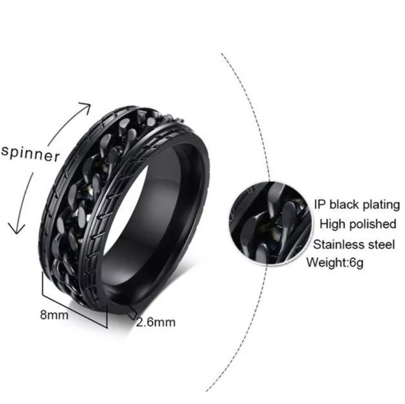 Men's Stainless Steel Spinner Ring - Tire Texture - Picture 7 of 7